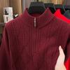 Mens Half Zip Thickened Pullover Knit Sweater Business Casual Warm Winter Bottoming Top