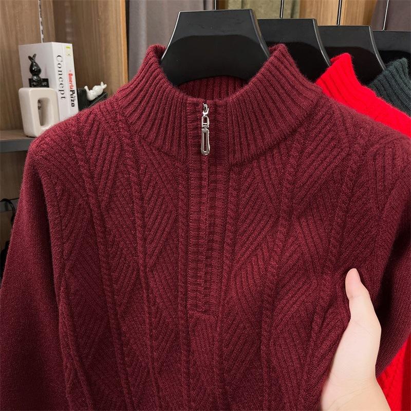 Mens Half Zip Thickened Pullover Knit Sweater Business Casual Warm Winter Bottoming Top