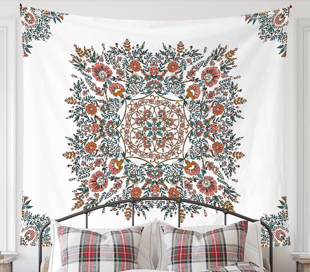 Boho Aesthetic Tapestry Mandala Tapestry Pink Floral Medallion Tapestries Wall Hanging Art Decor for Bedroom Living Room Dorm