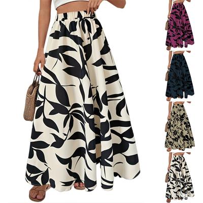 Saia Longa Estampada com Cintura Elástica Verão Alta Qualidade Temperamento Deslocamento Saia Plissada com Caimento Roupa Feminina