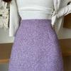 Purple Tweed Skirts Women Pencil Bodycon High Waist Skirts Vintage Autumn Winter Slim Korean Elegant Short Mini Skirt