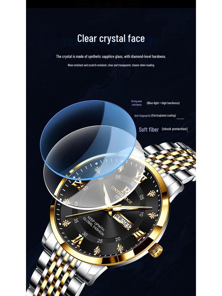 Luminous Waterproof Ultra-Thin Men's Quartz Watch with Double Calendar