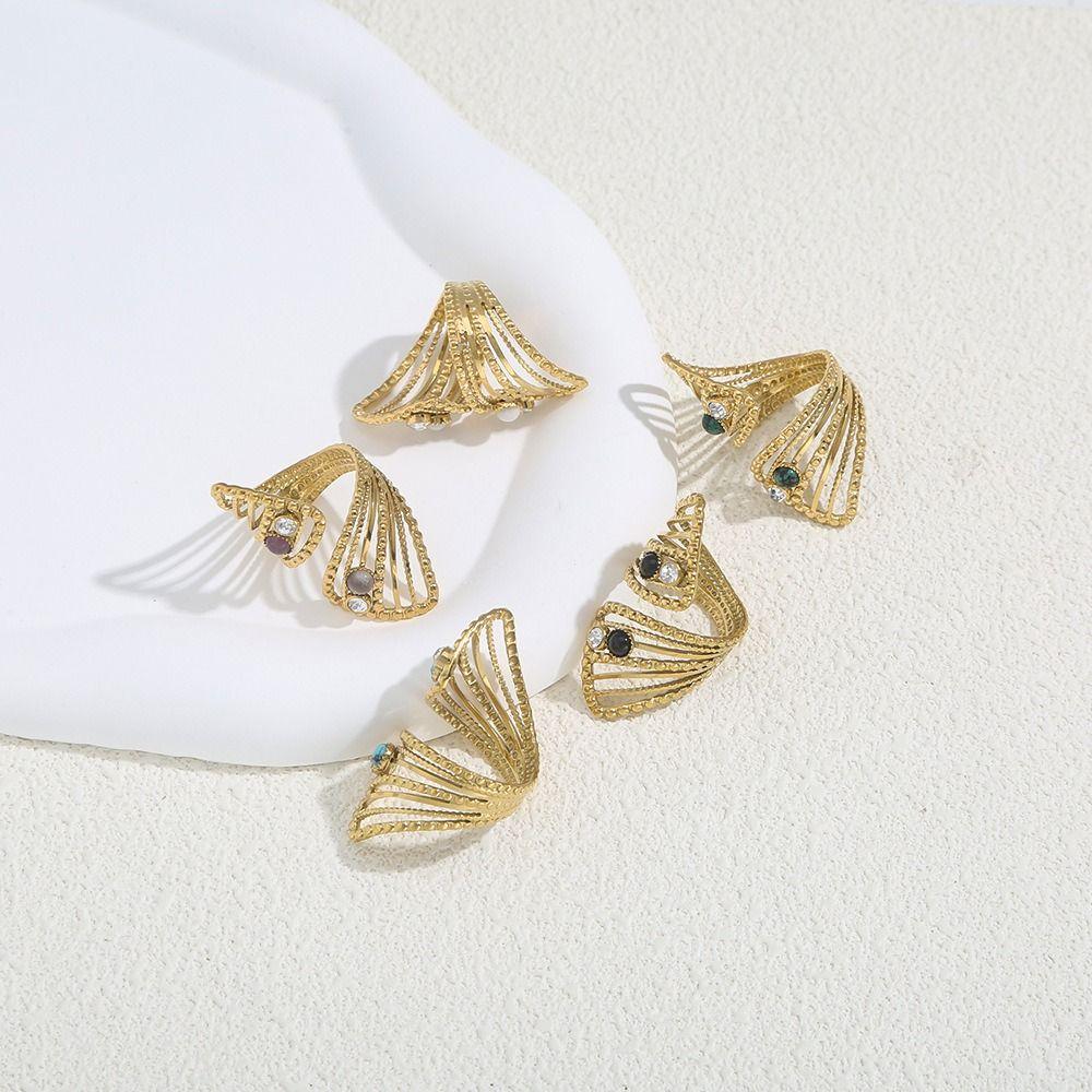 Minimalistisches Design Verstellbarer Ring 18K Goldfarbe Vergoldeter Ring Hohlring Festival-Kleidung