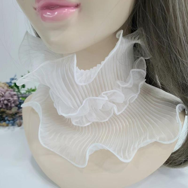Elegant Breathable Pleated Decorative Collar Autumn Winter Cape Scarf Ruffled Shawl High Collar Fake Collar