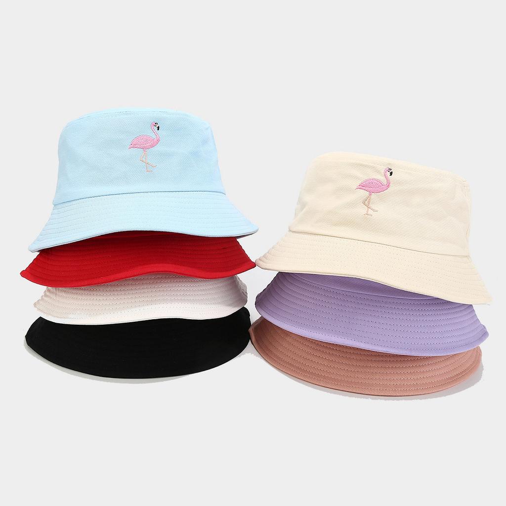 Korean version of the new flamingo embroidered bucket hat female students outdoor shopping macaron basin hat couple hat