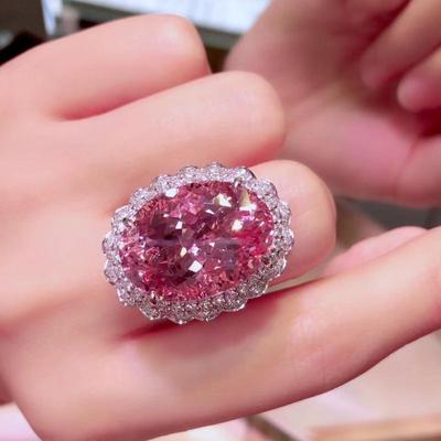 High-end Pink Zircon New Full Diamond Luxurious Elegant Open Ring Women's Jewelry 2025