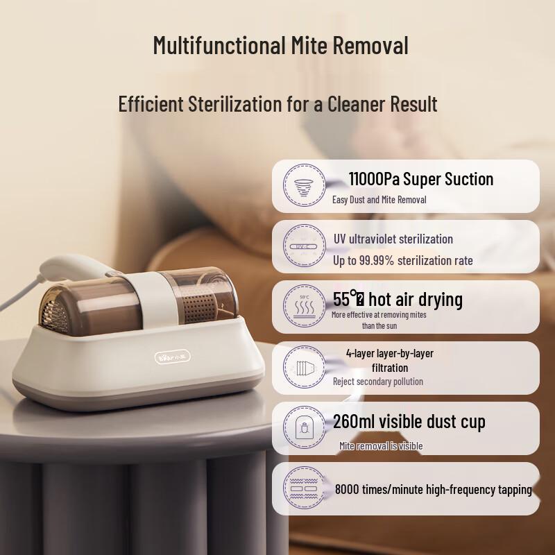 Bear Handheld Dust Mite Vacuum Cleaner with UV Sterilization and Hot Air