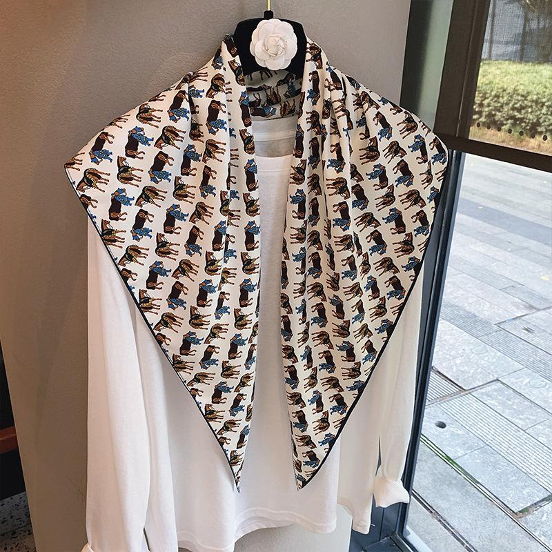 Spring and Autumn Premium Triangle Scarf Double Layer Satin Korean Edition Small Shawl Silky Smooth Foreign Style Neck Protection Silk Scarf Scarf