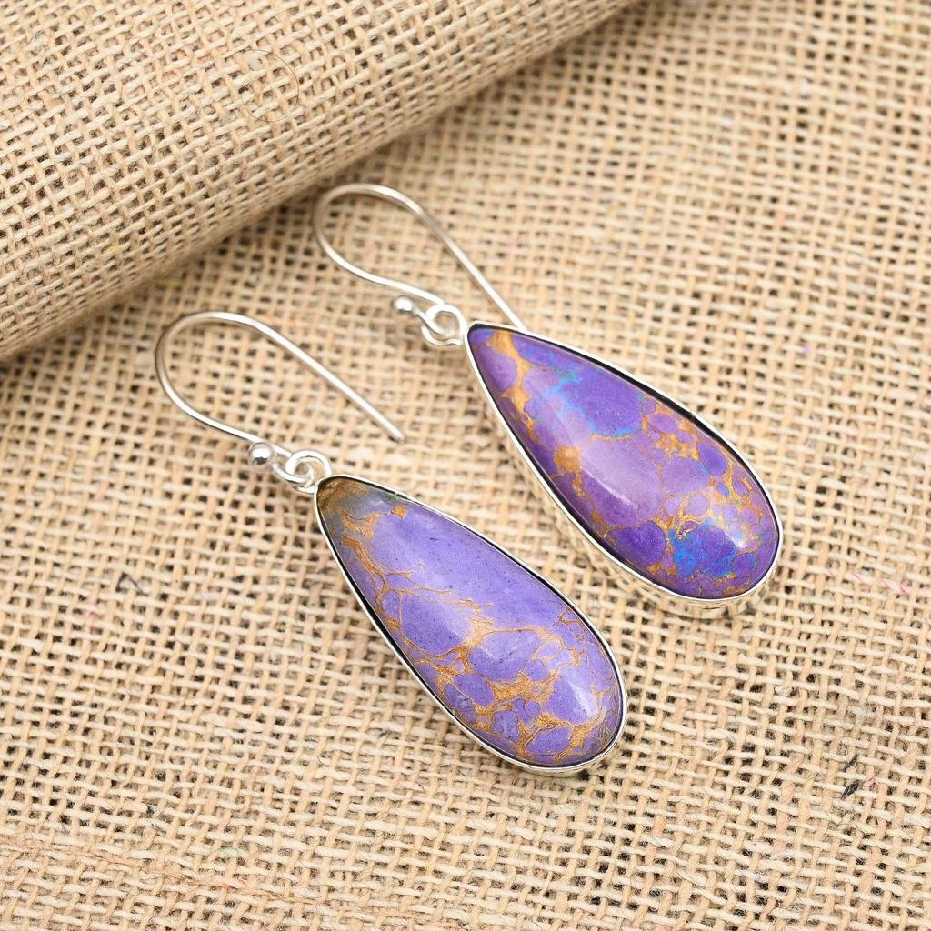 Purple Copper Turquoise Gemstone Handmade Jewelry Solid 925 Sterling Silver Earring