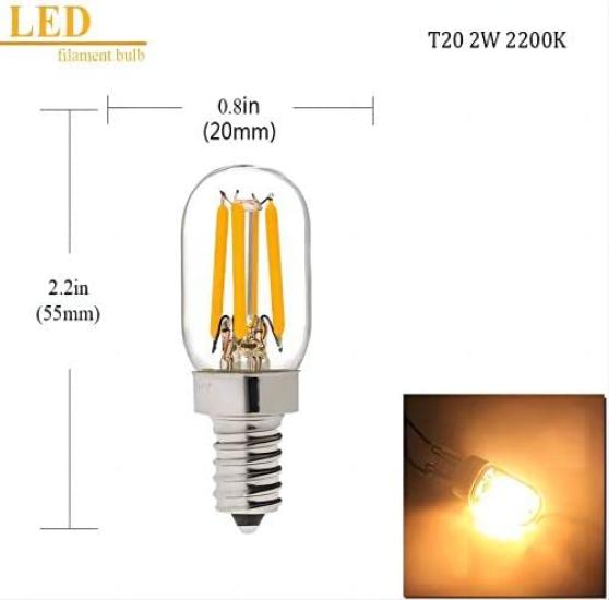 5-Pack LED Filament Bulbs T20 2W 240LM E12 Base 2200K Warm White Retro Edison Clear Glass Small Bulb, Omnidirectional, Not Dimmable (2)
