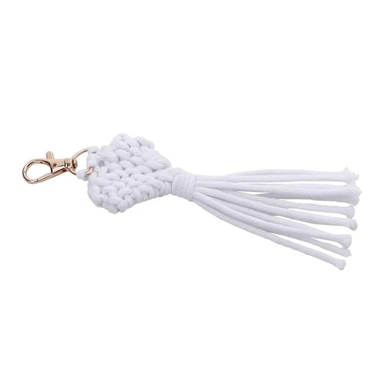 1Pcs Cute Car Keyring Handmade Macrame Heart Shaped Pendant Keychains For Women Wedding Gift