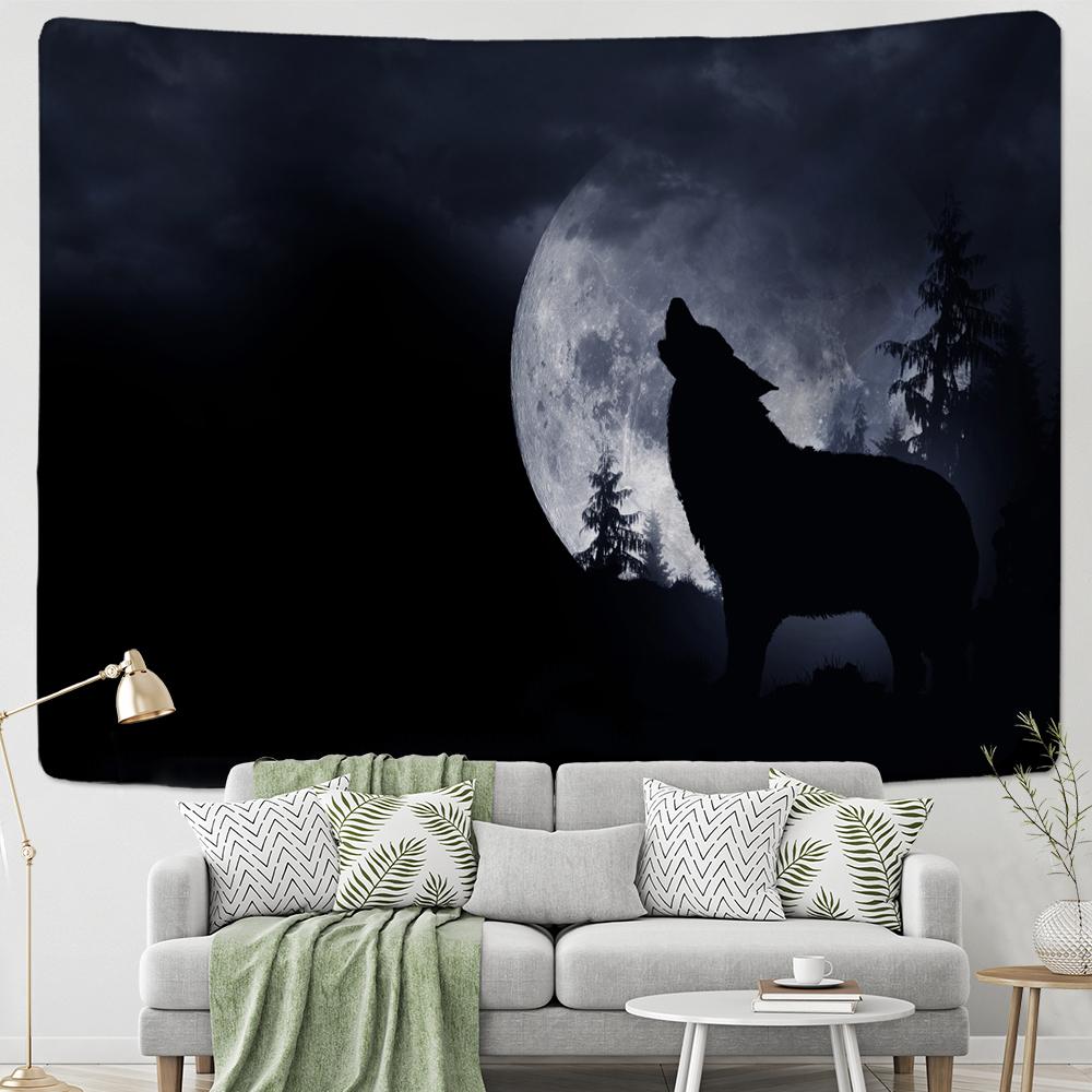 Starry Night Tapestry Mountain Moon Star Black Tapestry Psychedelic Witch Wall Hanging Bedroom Living Room Decoration Aesthetics