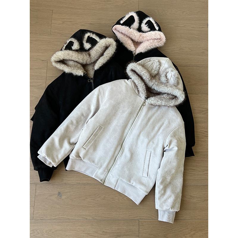 American Eagle Cat Ear Suede Fur Collar Jacket - Autumn/Winter Plus Velvet Short Outerwear