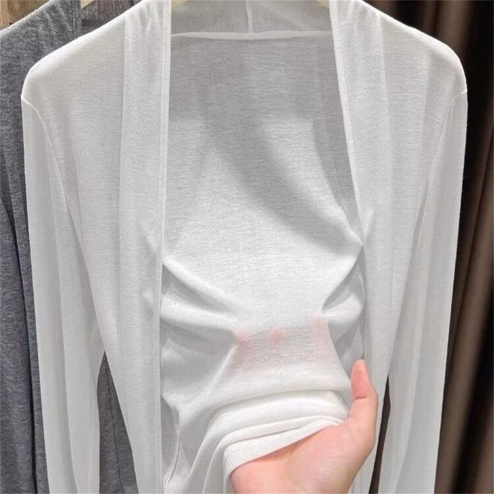 Korean Fashion Thin Long-sleeved Sunscreen Shawl for Women Spring Summer Knitted Cardigan Air-conditioning Blouse Tops