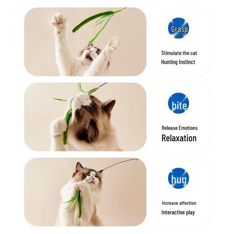 Foxtail Grass Cat Teaser Wand: Durable Long Rod Toy for Self-Play and Boredom Relief