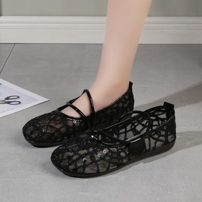 Suede Single Shoes Spring New Square Head Shallow Mouth Crystal Rivet Buckle A Line with Soft Sole Non-slip Flat Shoes