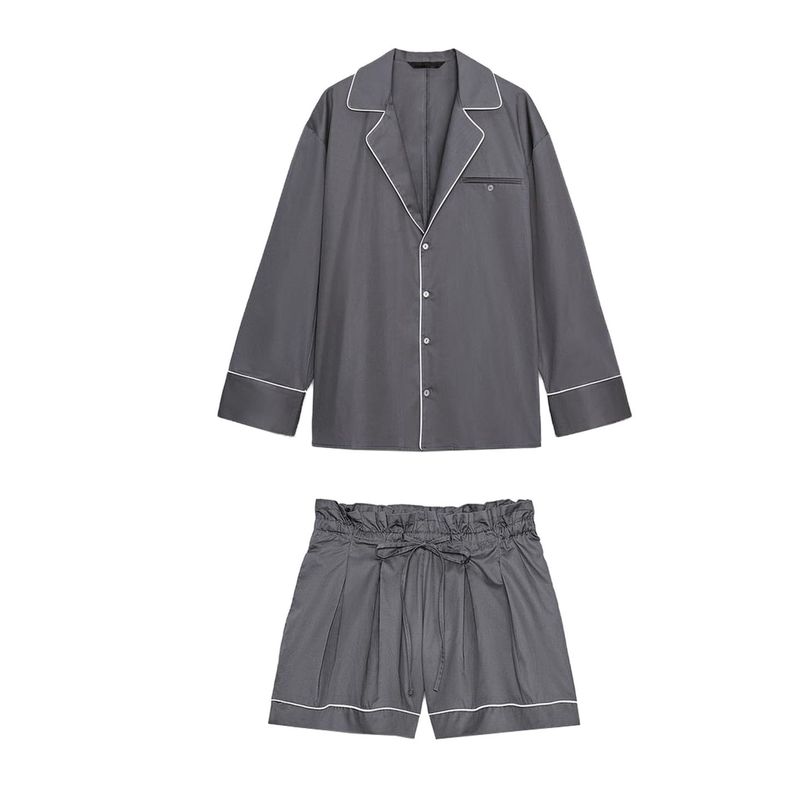 Autumn Suit Trim Poplin Long Sleeves Shirt 5063116 Shoelace Loose Mid Waist Shorts 1255535