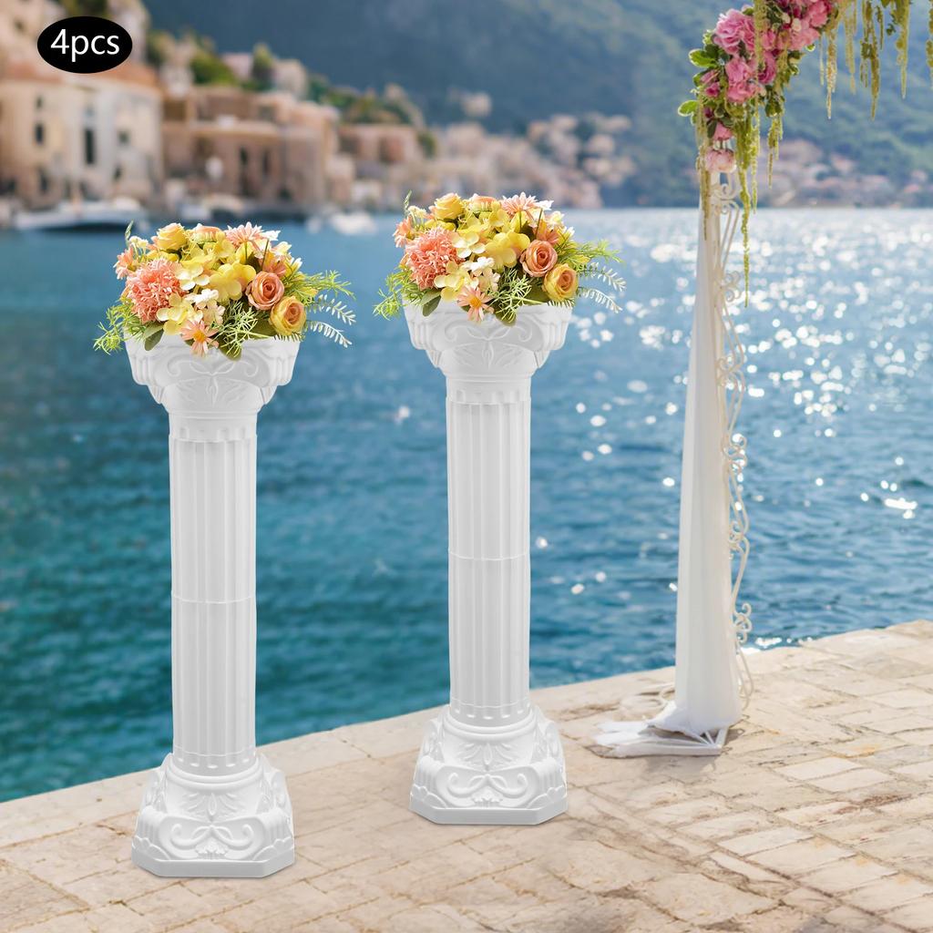 4Pcs Wedding Roman Columns, White Striped European Style Roman Pillars for Party Decor, Floral Arrangement, Indoor Outdoor Event