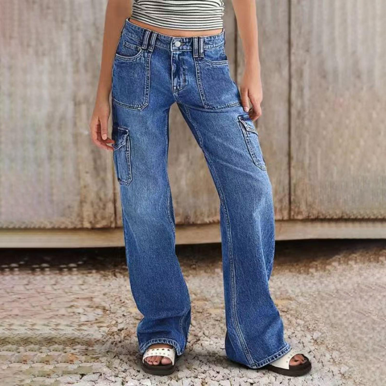 

Women s Denim Pockets All-match Straight Elastic Slim Fit Overalls M