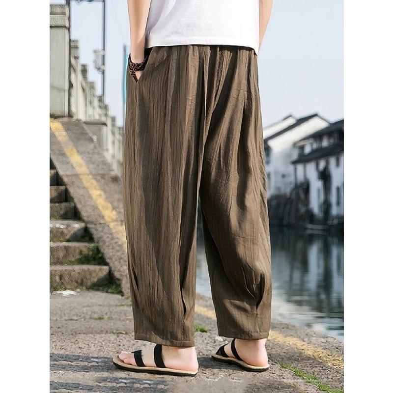 Casual Linen Pants Men Oversize Chinese Summer Wide Leg Baggy Sweatpants Outdoor Sport Harem Trousers