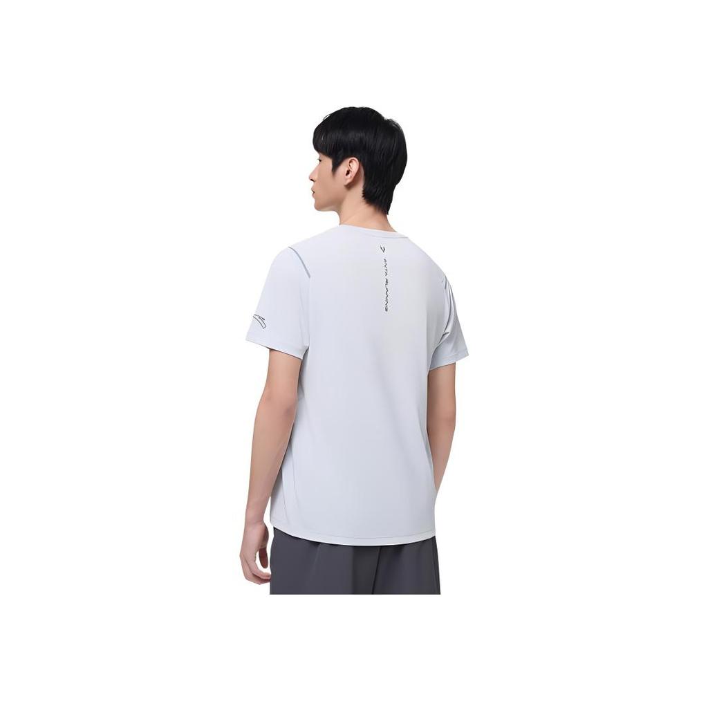 Anta Running Series Letter Round Neck Pullover Sports Short Sleeve Raglan T-Shirt Men Tops Salt-Crystal-Gray 152425110-1