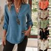 2025 Autumn/Winter Women's V-Neck Button Pocket T-Shirt
