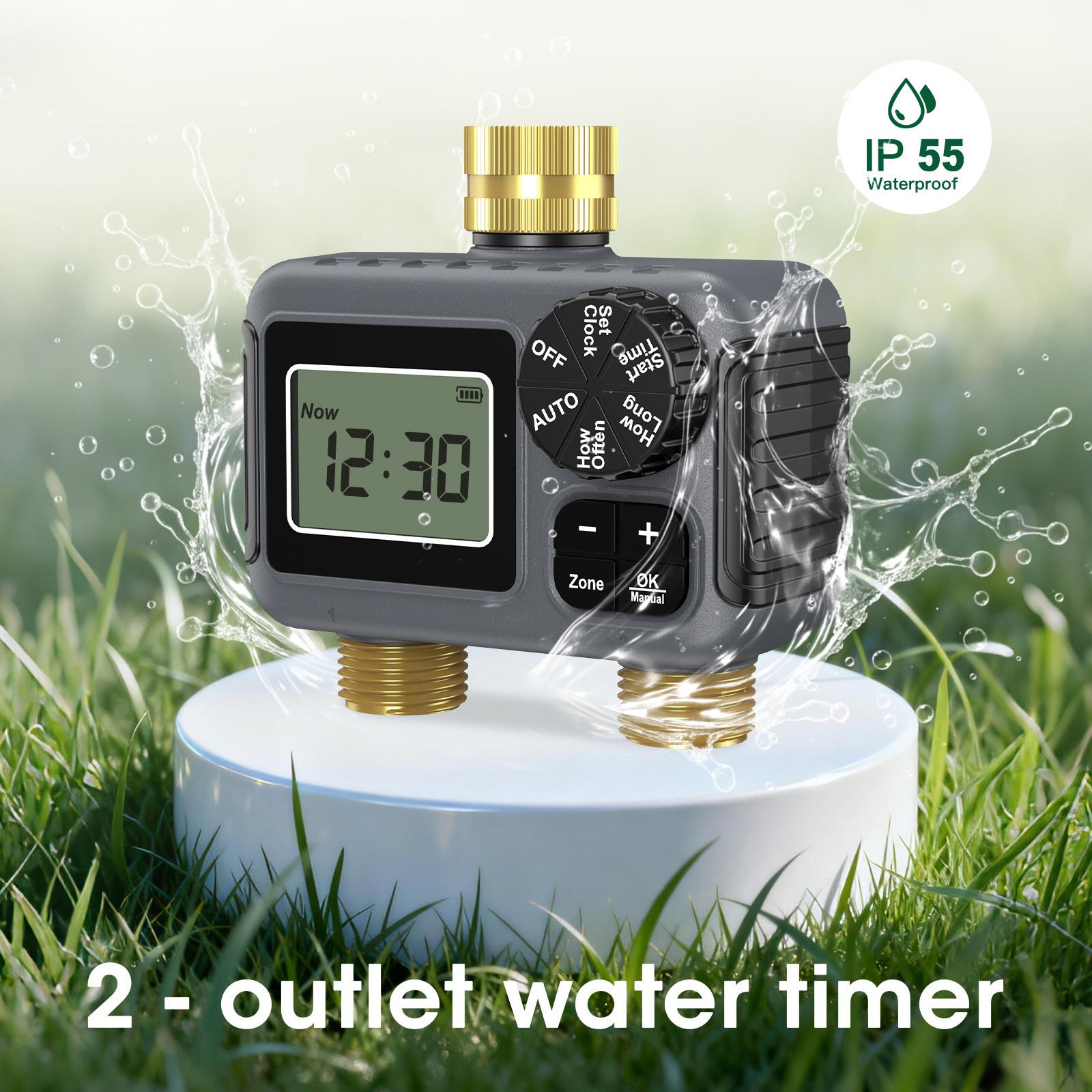 

Outdoor Irrigation Valves Double Zone Control BSP 3/4” Brass Fitting IP55 Rate Weatherproof LCD Monitor 1
