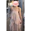 Seaside vacation gentle wind pink irregular lace suspender cake skirt summer unique beautiful loose dress