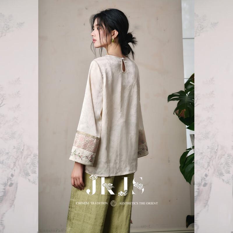 JK&JS 2025 New Chinese Style Satin Jacquard Blouse