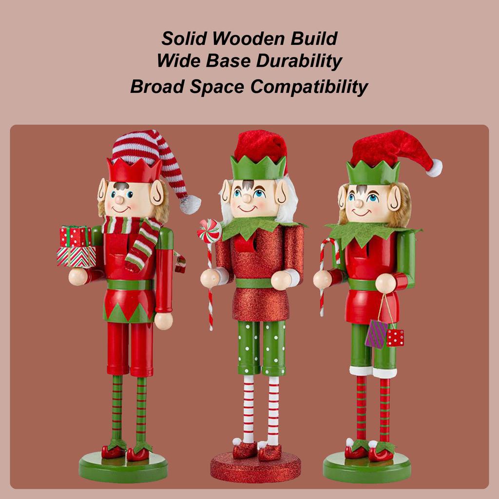 38cm Nutcracker Elfs Figures Decor Wooden Nutcracker Christmas Interior Decoration for Fireplace Child Dining Table
