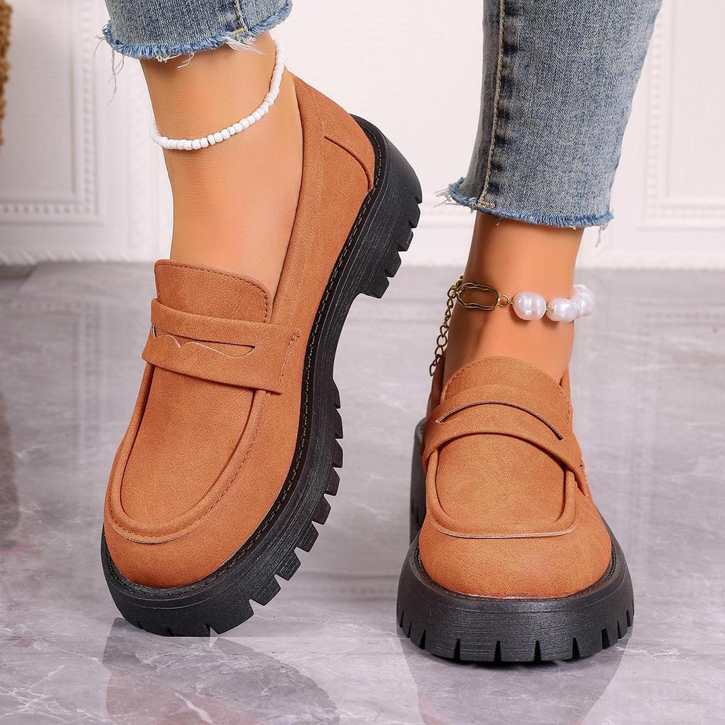 Spring & Fall Large Size Platform Loafers: Thick Sole, Solid Color Slip-On Casual Shoes for European & American Fashion.