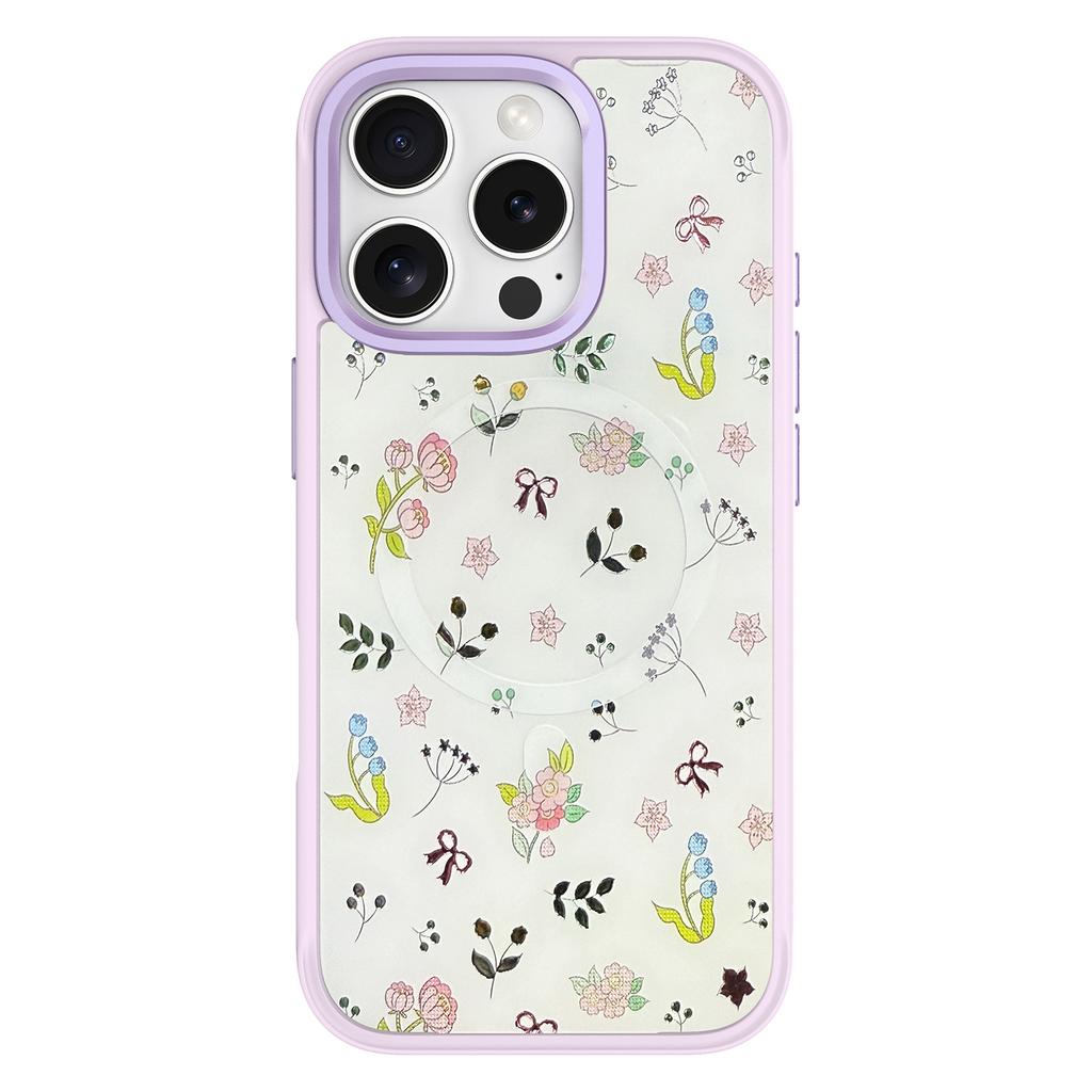 For iPhone 16 Pro Max Magnetic Case TPU PC Phone Cover with Detachable Spring Garden Backplate