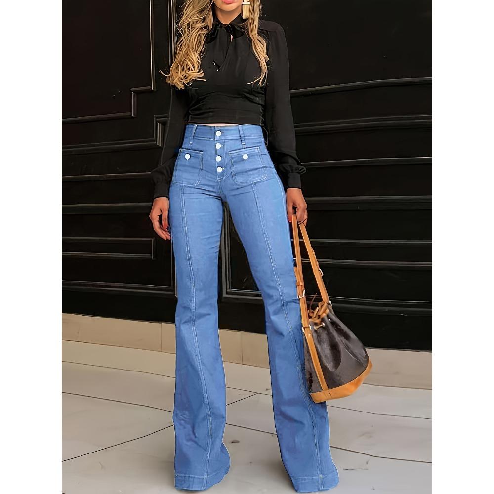 Frühlings-Neuer Stil Knopfleiste Hohe Taille Jeanshose - Schlankmachende und Elegante Schlaghose für Damen