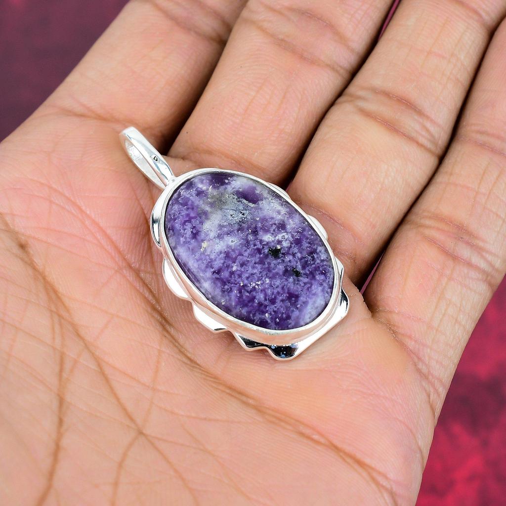 Lepidolite Gemstone Pendant, 925 Solid Sterling Silver Pendant Handmade Antique Jewelry, Gift For Mother