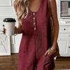 Jumpsuit met knoopjes aan de voorkant en zakken, zomerse, casual, effen, mouwloze jumpsuit