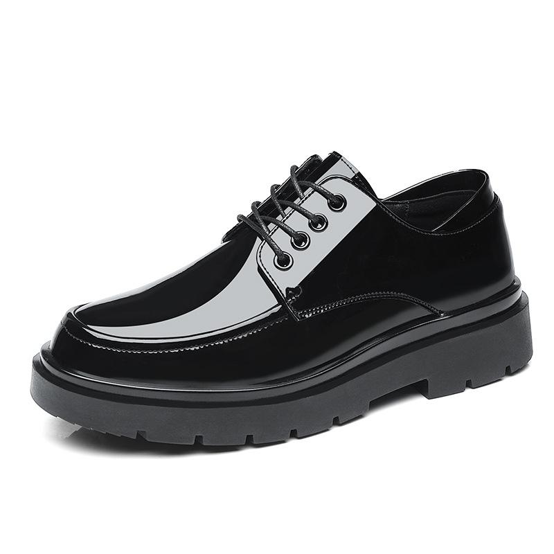 Men's Shoes Glossy Leather Shoes Men's Casual Shoes Young Men's Suit Leather Shoes Black Round Head Leather Shoes Trendy Shoes