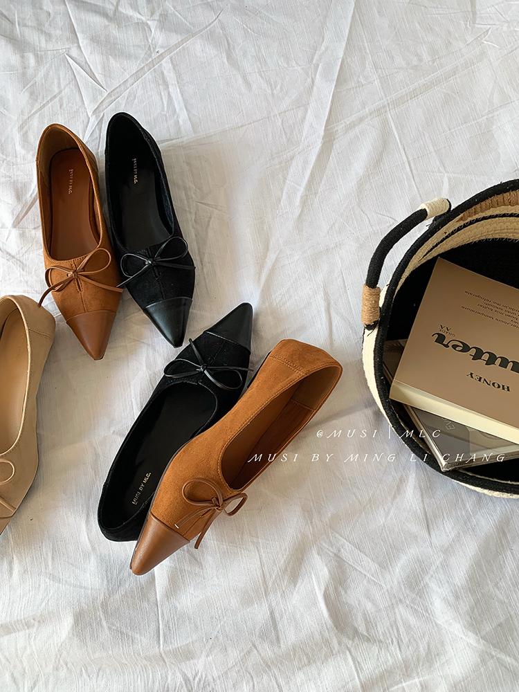 Fashion Zapatos Planos De Mujer Mocasines Black Pointed Toe Flats with Bow Shoes for Women Slip On Loafers Ballet Flat Foldable Flats
