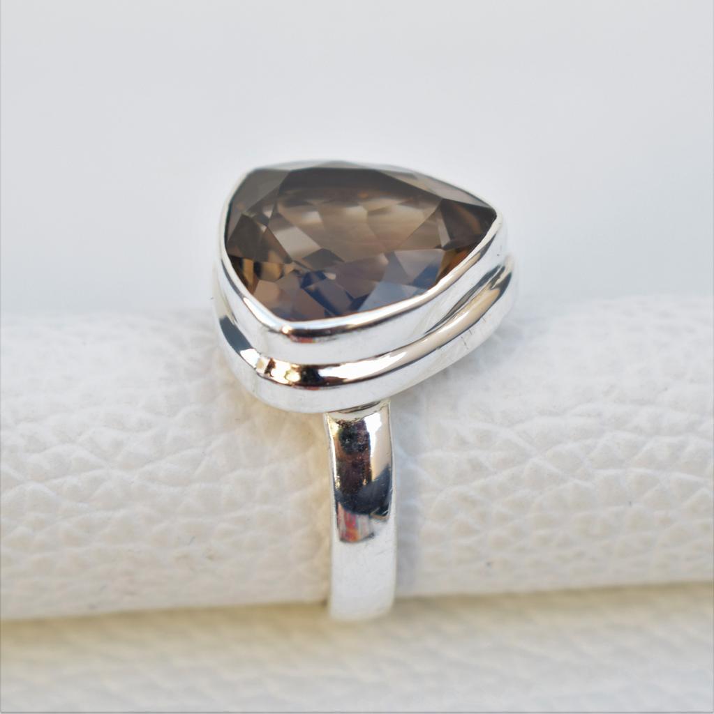 Natural Smoky Quartz Ring, Trillion Smoky Ring, Capricorn Birthstone, Handmade 925 Sterling Silver Ring, Promise Ring
