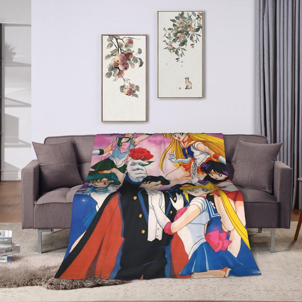 S-SAILOR Anime M-MOON Flannel Blanket Winter  Warm Bedding Throws for Kids Home Decor Graphic Bedspread Sofa Bed Cover