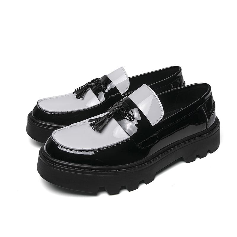 Men's Shiny Tassel Pointed Toe Leather Slip-On Loafers with Thick Sole - Plus Size Formal Casual Shoes