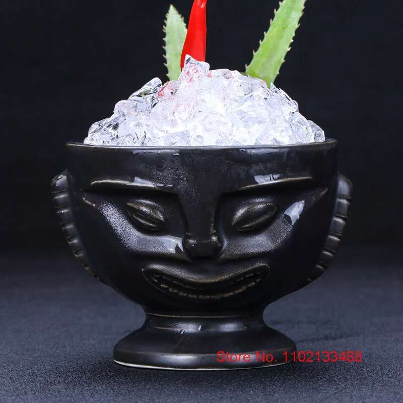 Schwarze Totem-Tasse Tiki-Cocktailglas Retro Amerikanisches Hawaii Restaurant Bar Keramik Trinkbecher Persönlichkeit Keramik Weinbecher