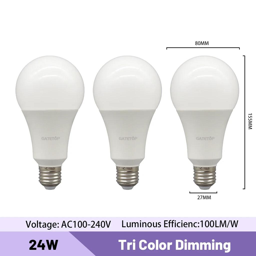 3pcs E27 B22 Energy Saving 3 Color Temperature CCT Bulb AC110V 220V 18W 24W Memory Function Color Temp Reset Light for Bedroom