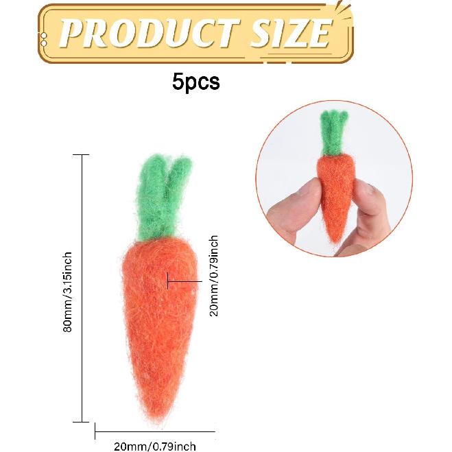 CHGCRAFT 5 Pcs Wool Felt Carrots with Leaves Handmade Easter Ornament for Crafts Autumn Thanksgiving Halloween Party Favors Farmhouse Decor