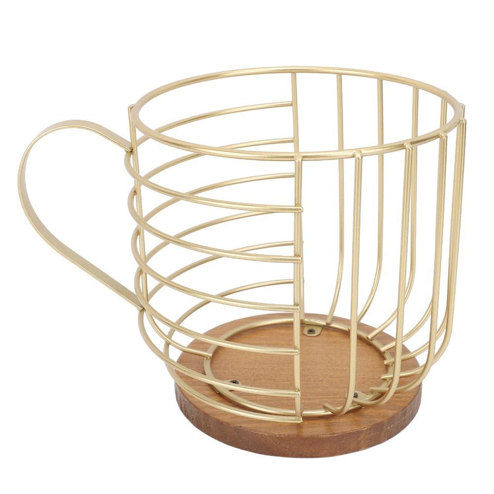 Large Capacity Coffee Pod Holder Solid Wood Base Mug Shape Mug Shape Coffee Pod Holder Wire Basket Anti-Slip Design