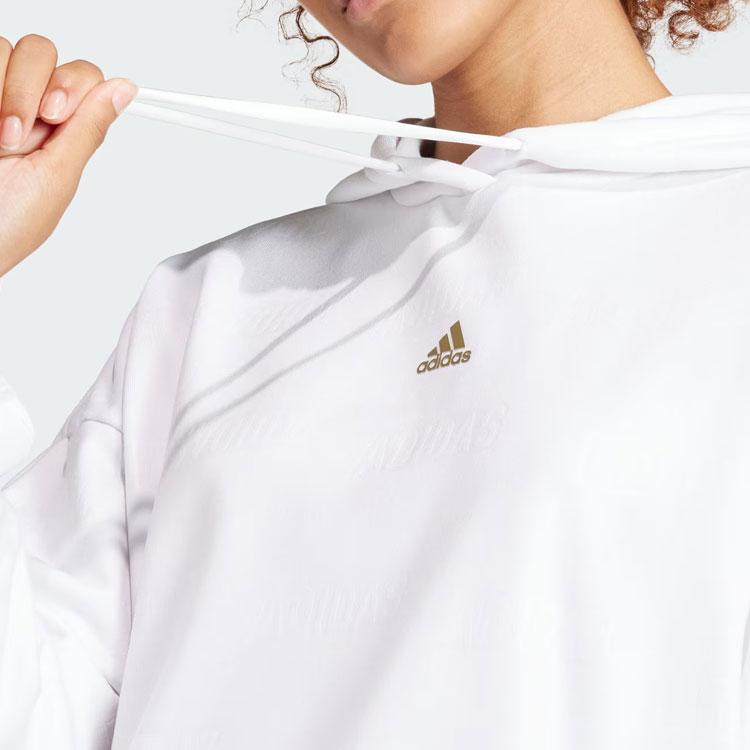 Adidas Dámská fleecová mikina s kapucí a reliéfním monogramem Bílá IM2587