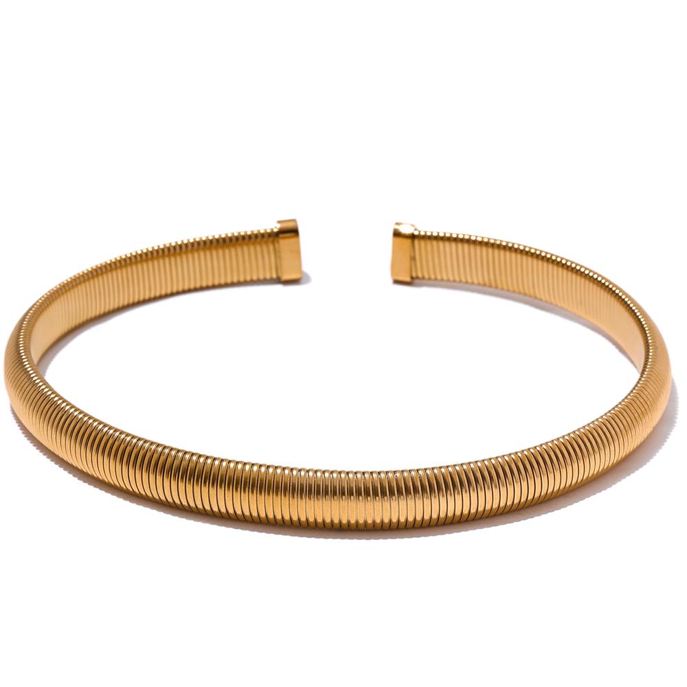 Yhpup 316l Stainless Steel Thick Elastic Torques Necklace for Women Waterproof 18K PVD Plated Texture Statement Choker Jewelry