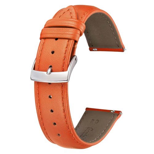 BINLUN Leather Watch Strap, Quick Release, Multiple Colors, Stylish Replacement Strap, Soft and Breathable, Unisex (12mm, Orange)
