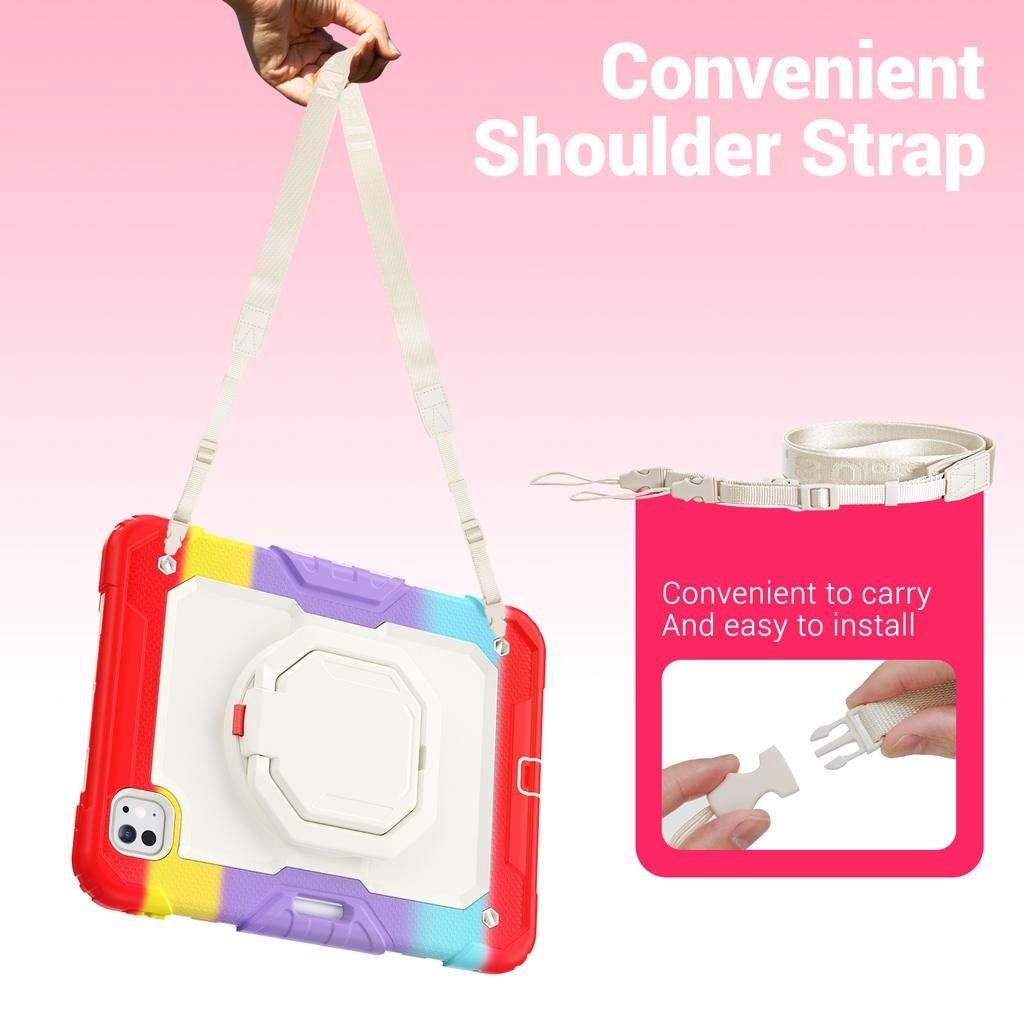 Rotatable Handle Grip Case for IPad Pro 11 2025 M5 2024 M4 A3357 A3358 A3359 A2836 A2837 A3006 Kids Stand Cover Shoulder Strap