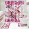 4-teiliges Badezimmer-Duschvorhang-Set Kolibri Blume Badezimmervorhang mit 12 Haken Rutschfeste Teppiche Toilettendeckelmatte Badezimmer-Trennwand