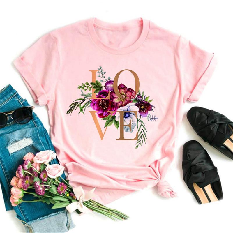 

Новая женская футболка с принтом «Золотая буква Love», женская футболка с коротким рукавом, футболка для девочек 90-х годов, черная футболка для женщин, повседневные футболки 4XL